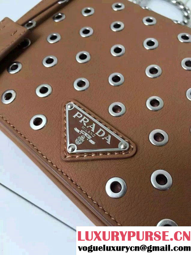 Prada Galleria City Chain Shoulder Bag with Grommet Detail 1BD010 Brown 2016