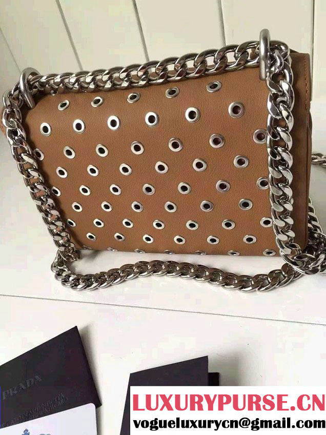 Prada Galleria City Chain Shoulder Bag with Grommet Detail 1BD010 Brown 2016