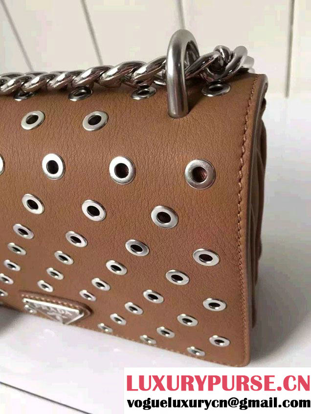 Prada Galleria City Chain Shoulder Bag with Grommet Detail 1BD010 Brown 2016