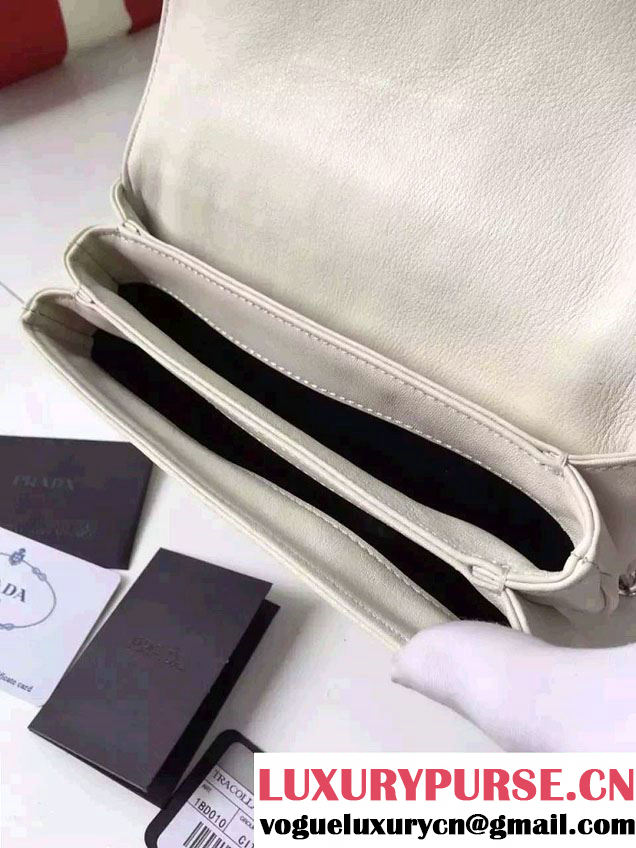 Prada Galleria City Chain Shoulder Bag with Grommet Detail 1BD010 Chalk White 2016
