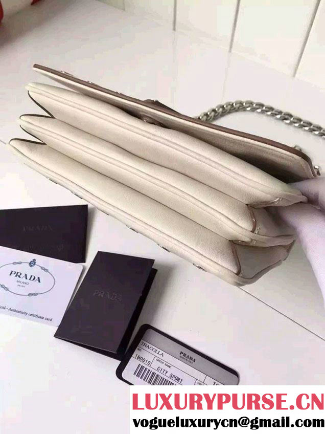 Prada Galleria City Chain Shoulder Bag with Grommet Detail 1BD010 Chalk White 2016
