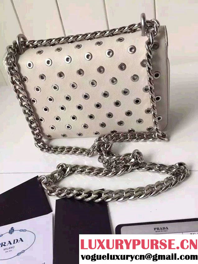 Prada Galleria City Chain Shoulder Bag with Grommet Detail 1BD010 Chalk White 2016