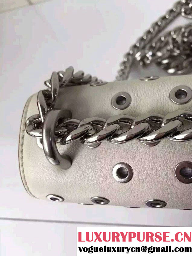Prada Galleria City Chain Shoulder Bag with Grommet Detail 1BD010 Chalk White 2016
