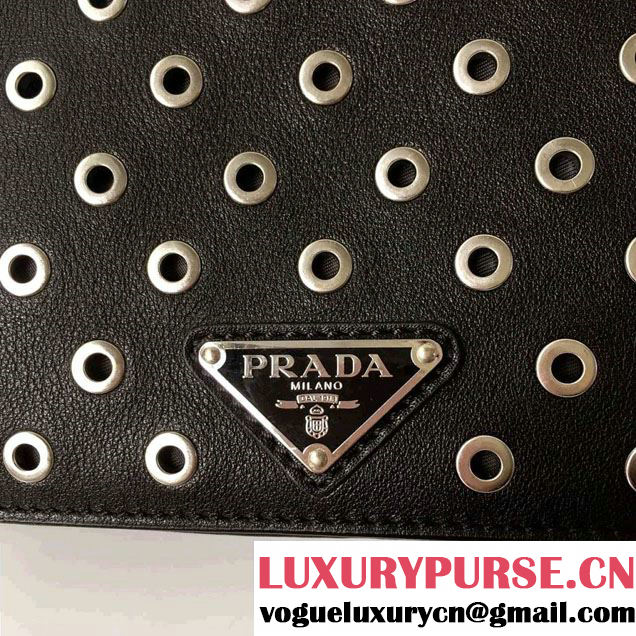 Prada Galleria City Chain Shoulder Bag with Grommet Detail 1BD010 Black 2016