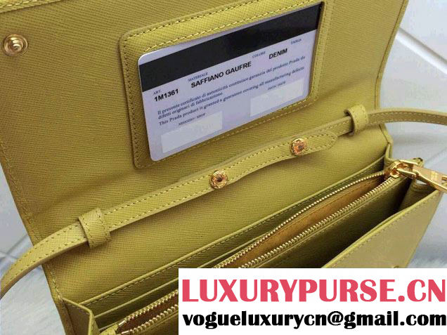 Prada Saffiano Leather Wallet with Shoulder Strap 1M1361 Yellow