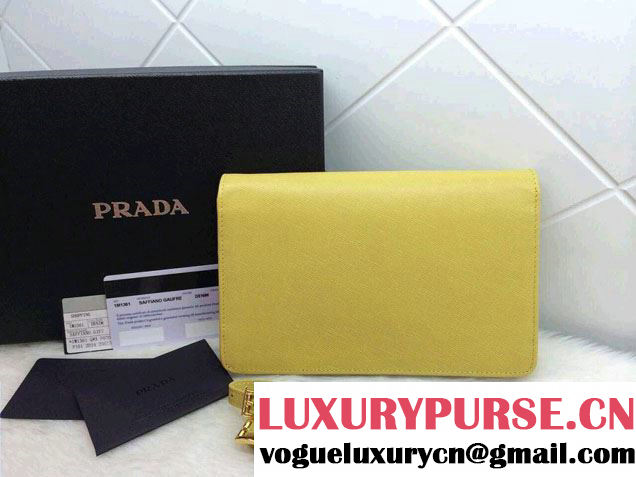 Prada Saffiano Leather Wallet with Shoulder Strap 1M1361 Yellow