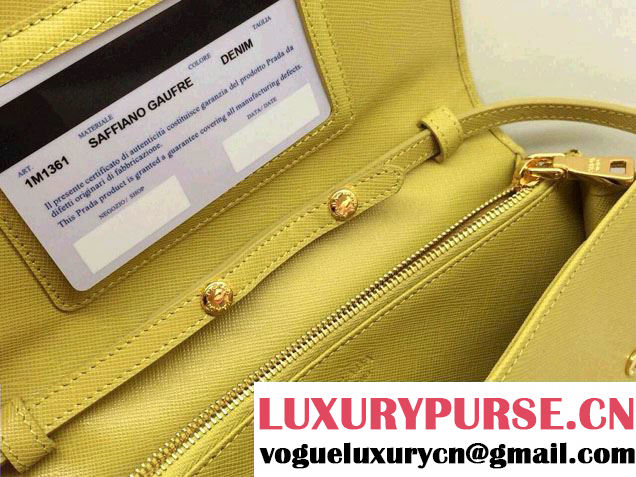 Prada Saffiano Leather Wallet with Shoulder Strap 1M1361 Yellow