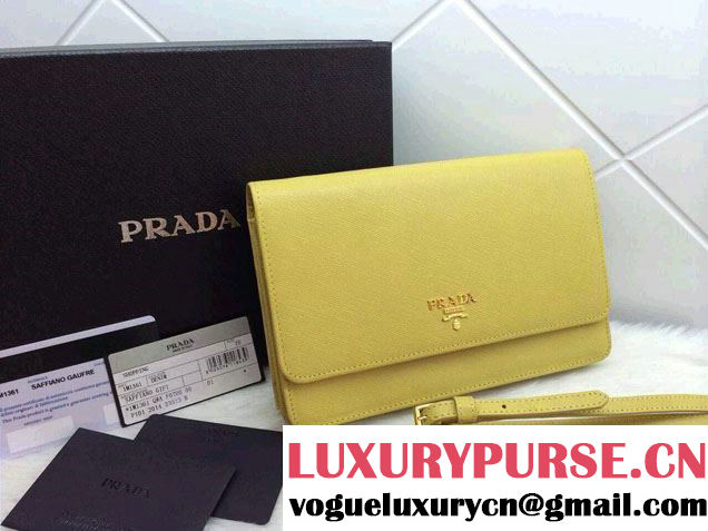 Prada Saffiano Leather Wallet with Shoulder Strap 1M1361 Yellow