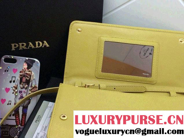 Prada Saffiano Leather Wallet with Shoulder Strap 1M1361 Yellow