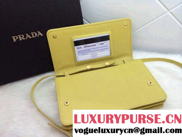 Prada Saffiano Leather Wallet with Shoulder Strap 1M1361 Yellow