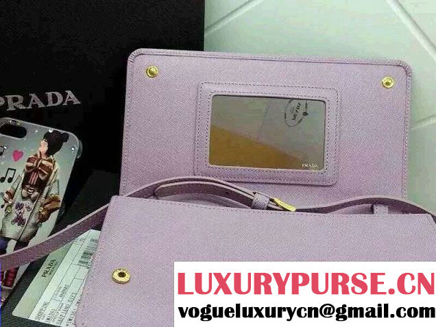 Prada Saffiano Leather Wallet with Shoulder Strap 1M1361 Lavender