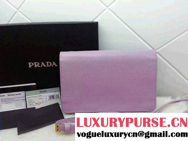 Prada Saffiano Leather Wallet with Shoulder Strap 1M1361 Lavender