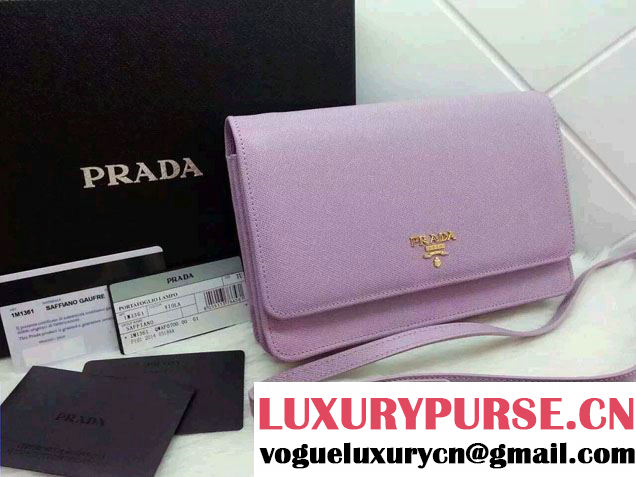 Prada Saffiano Leather Wallet with Shoulder Strap 1M1361 Lavender