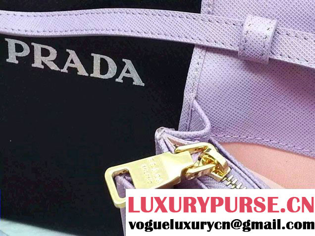 Prada Saffiano Leather Wallet with Shoulder Strap 1M1361 Lavender