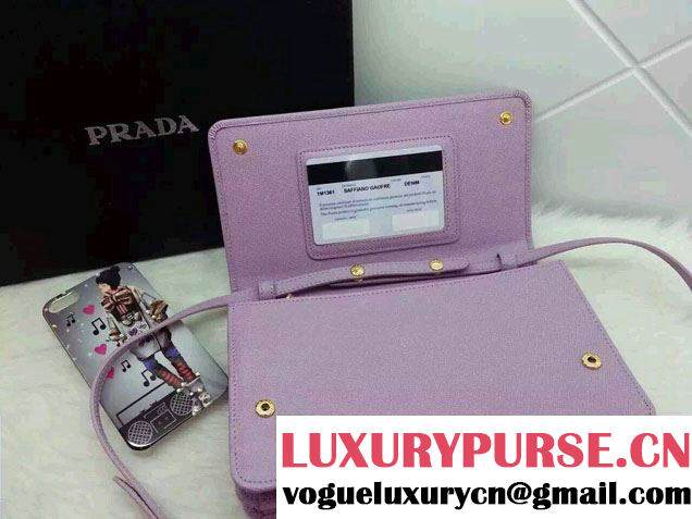 Prada Saffiano Leather Wallet with Shoulder Strap 1M1361 Lavender