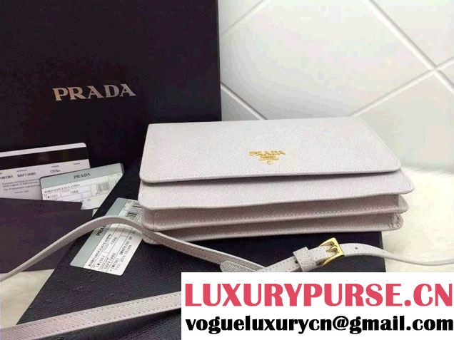 Prada Saffiano Leather Wallet with Shoulder Strap 1M1361 White