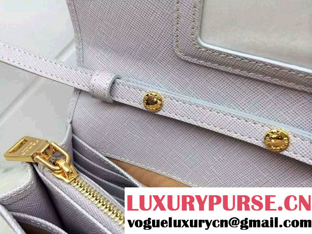 Prada Saffiano Leather Wallet with Shoulder Strap 1M1361 White