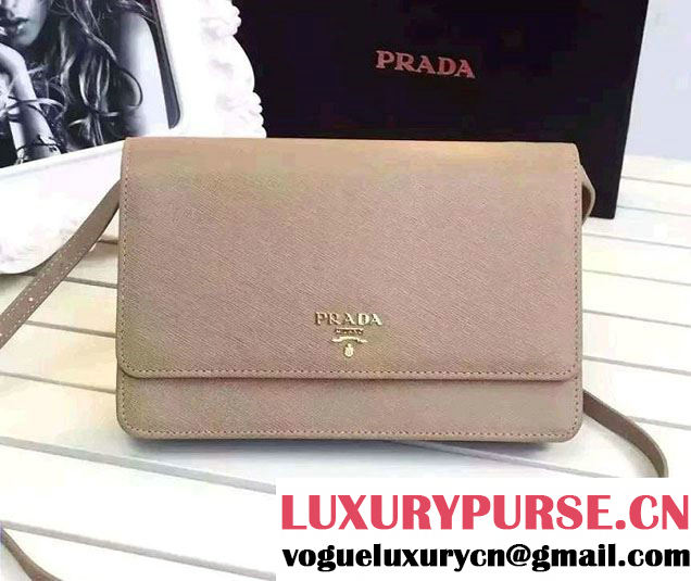 Prada Saffiano Leather Wallet with Shoulder Strap 1M1361 Nude