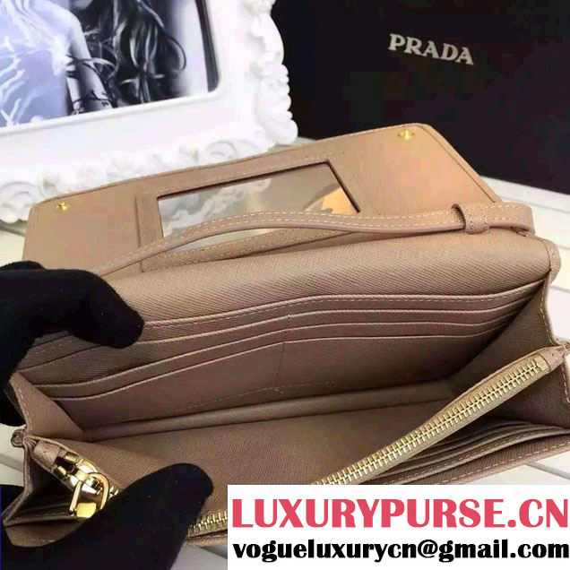 Prada Saffiano Leather Wallet with Shoulder Strap 1M1361 Nude
