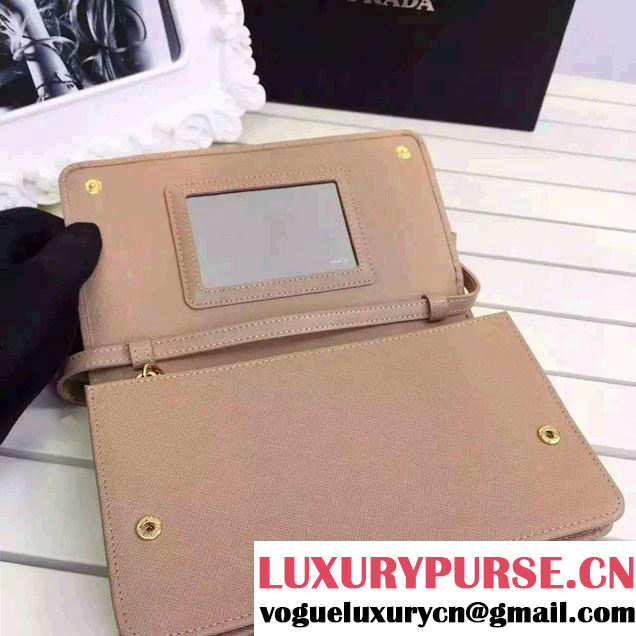 Prada Saffiano Leather Wallet with Shoulder Strap 1M1361 Nude