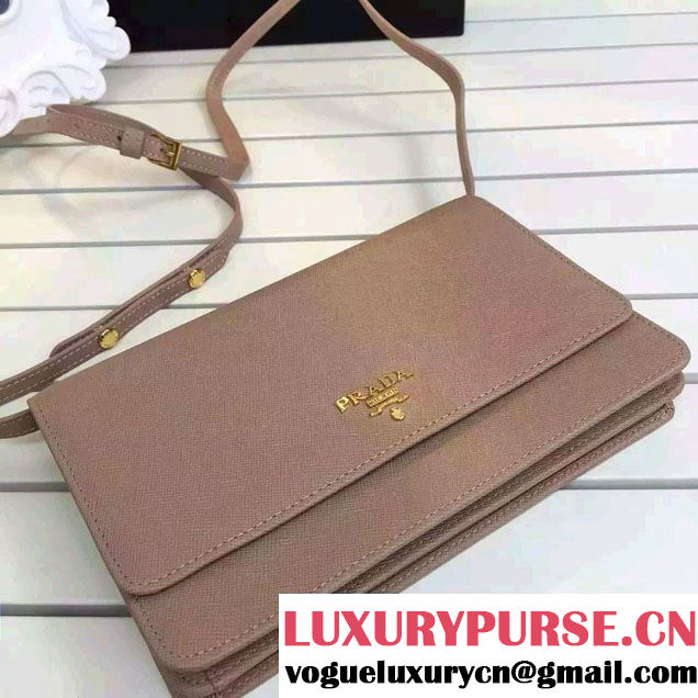 Prada Saffiano Leather Wallet with Shoulder Strap 1M1361 Nude