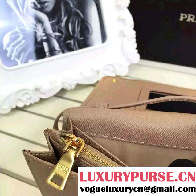 Prada Saffiano Leather Wallet with Shoulder Strap 1M1361 Nude