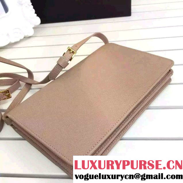 Prada Saffiano Leather Wallet with Shoulder Strap 1M1361 Nude