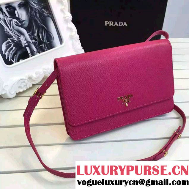 Prada Saffiano Leather Wallet with Shoulder Strap 1M1361 Rose
