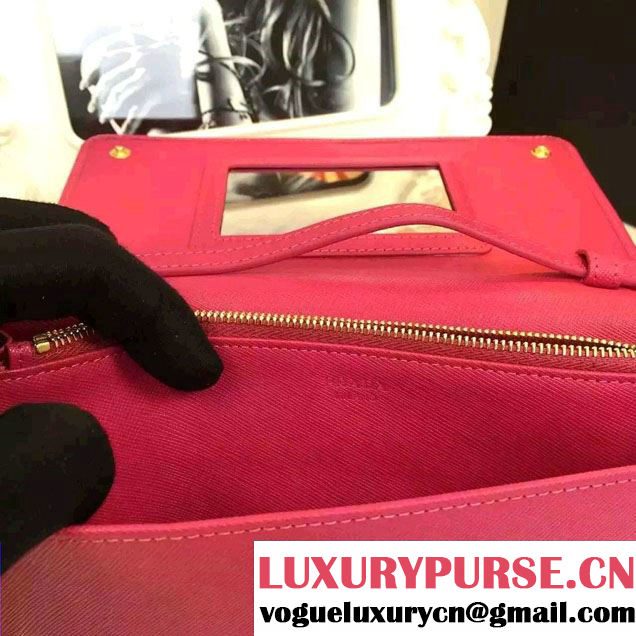 Prada Saffiano Leather Wallet with Shoulder Strap 1M1361 Rose