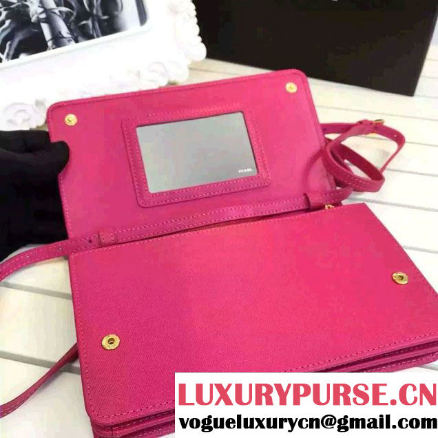 Prada Saffiano Leather Wallet with Shoulder Strap 1M1361 Rose