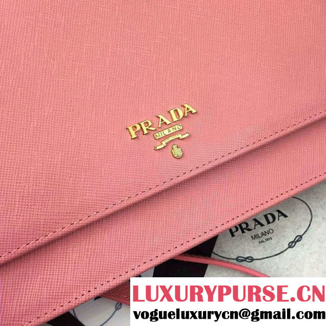 Prada Saffiano Leather Wallet with Shoulder Strap 1M1361 Pink