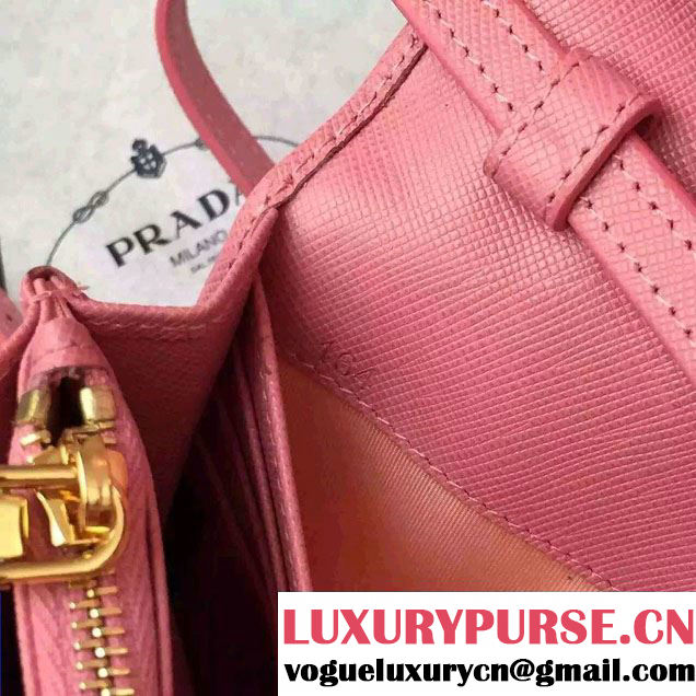 Prada Saffiano Leather Wallet with Shoulder Strap 1M1361 Pink