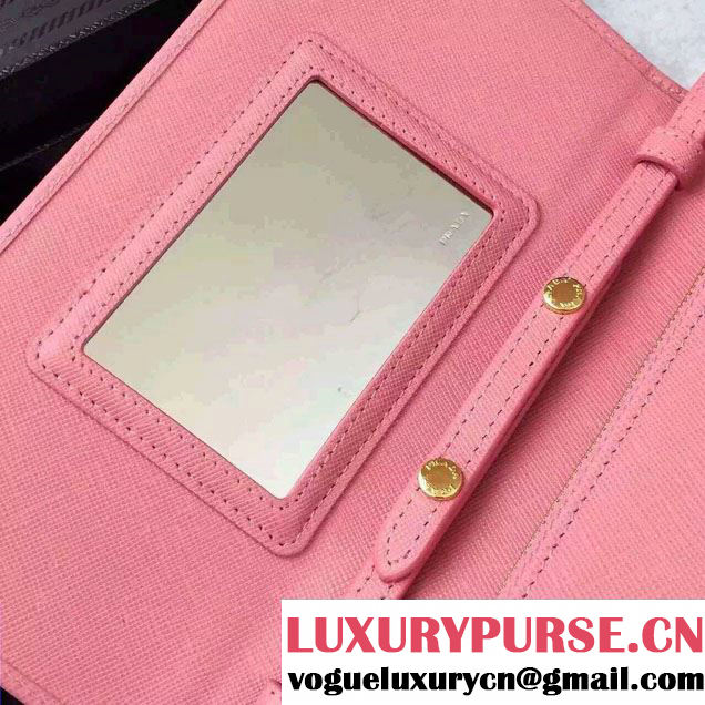 Prada Saffiano Leather Wallet with Shoulder Strap 1M1361 Pink