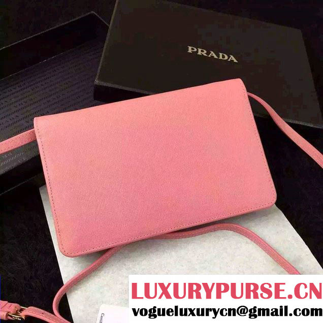 Prada Saffiano Leather Wallet with Shoulder Strap 1M1361 Pink