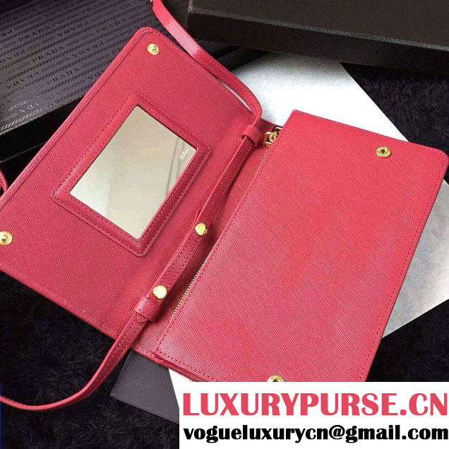 Prada Saffiano Leather Wallet with Shoulder Strap 1M1361 Rosy