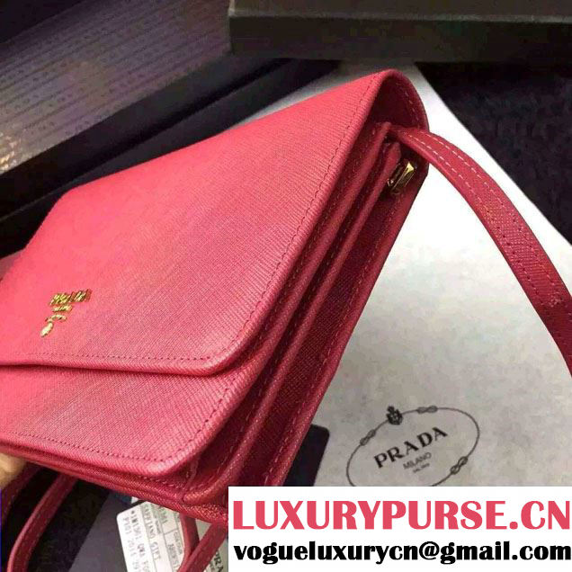 Prada Saffiano Leather Wallet with Shoulder Strap 1M1361 Rosy