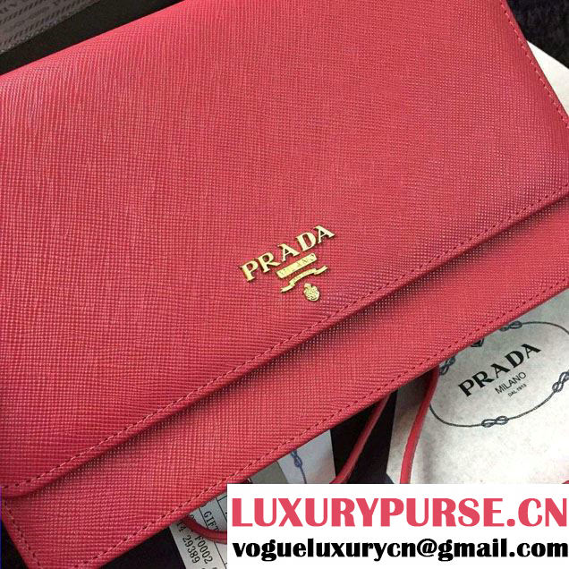 Prada Saffiano Leather Wallet with Shoulder Strap 1M1361 Rosy