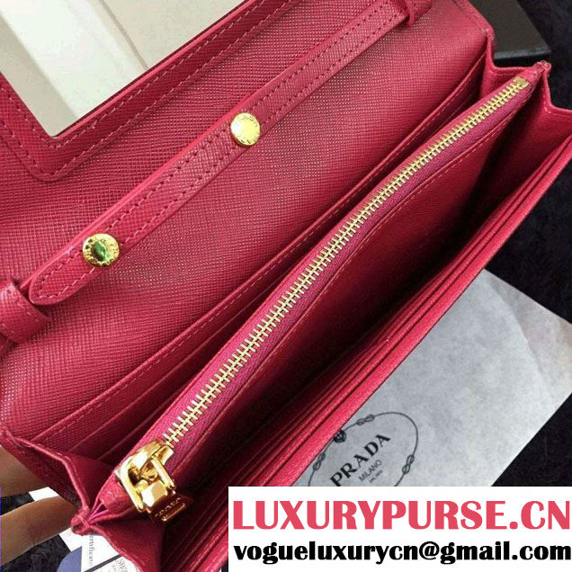Prada Saffiano Leather Wallet with Shoulder Strap 1M1361 Rosy