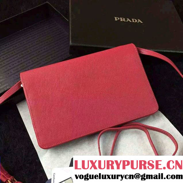 Prada Saffiano Leather Wallet with Shoulder Strap 1M1361 Rosy