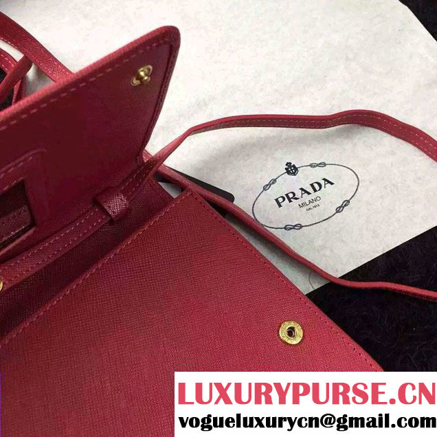 Prada Saffiano Leather Wallet with Shoulder Strap 1M1361 Rosy