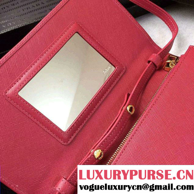 Prada Saffiano Leather Wallet with Shoulder Strap 1M1361 Red