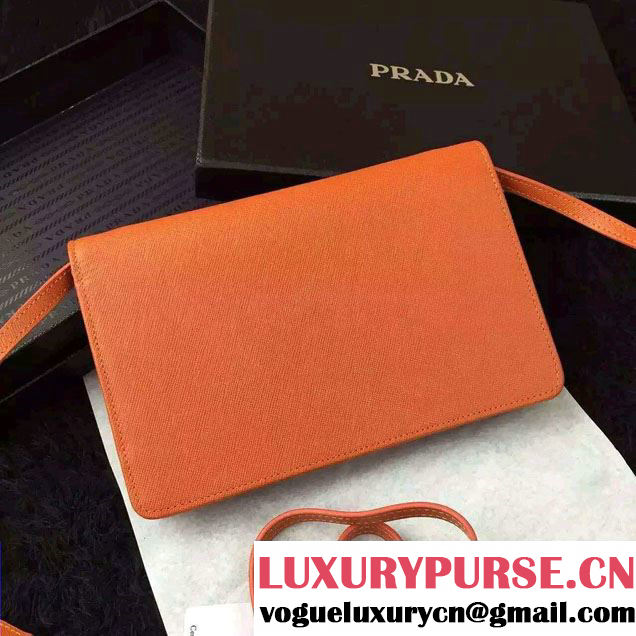 Prada Saffiano Leather Wallet with Shoulder Strap 1M1361 Brick