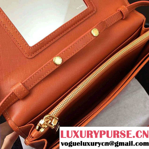Prada Saffiano Leather Wallet with Shoulder Strap 1M1361 Brick