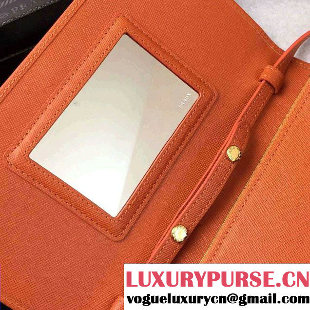 Prada Saffiano Leather Wallet with Shoulder Strap 1M1361 Brick