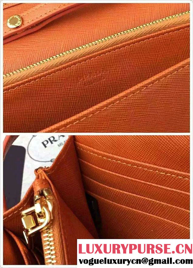 Prada Saffiano Leather Wallet with Shoulder Strap 1M1361 Brick