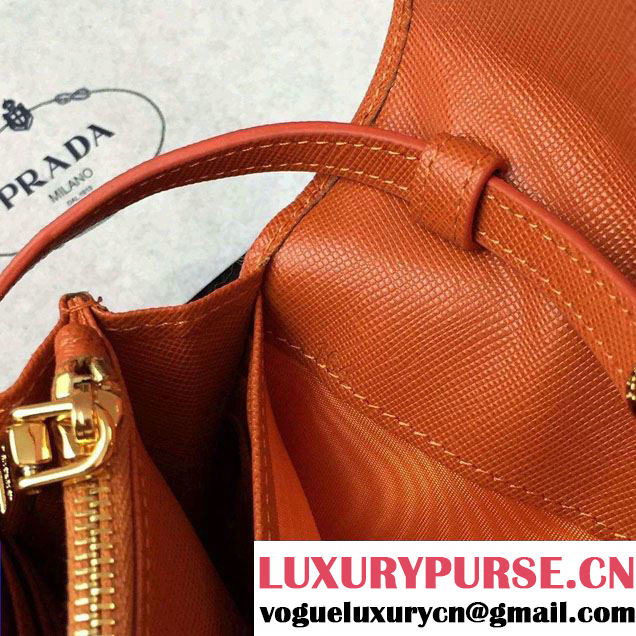 Prada Saffiano Leather Wallet with Shoulder Strap 1M1361 Brick