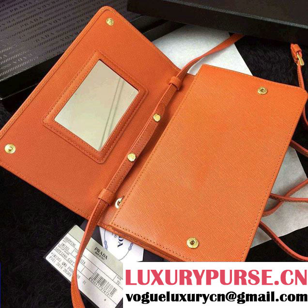 Prada Saffiano Leather Wallet with Shoulder Strap 1M1361 Brick