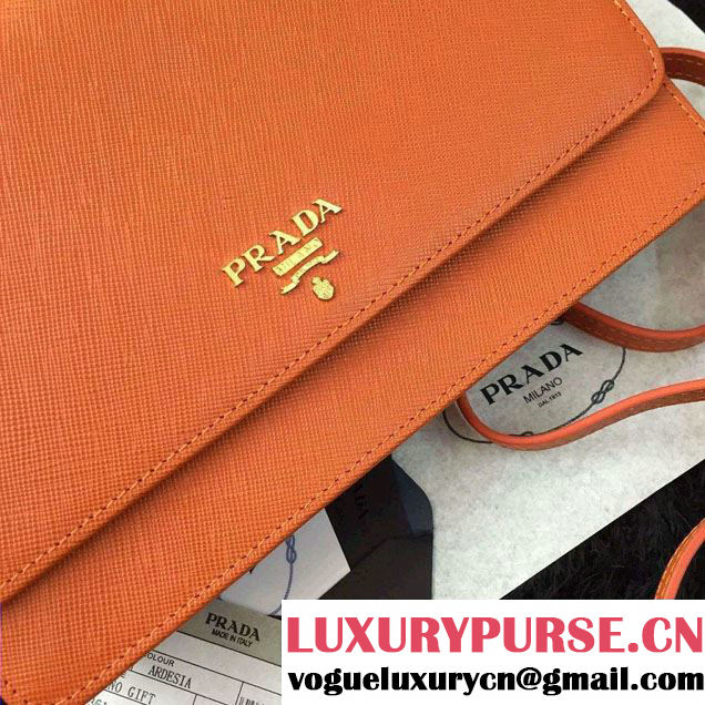Prada Saffiano Leather Wallet with Shoulder Strap 1M1361 Brick