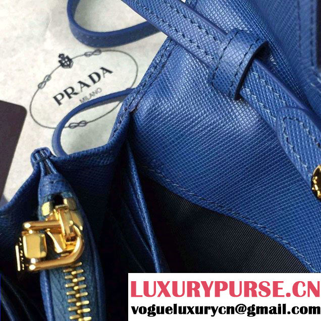 Prada Saffiano Leather Wallet with Shoulder Strap 1M1361 Blue