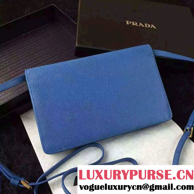 Prada Saffiano Leather Wallet with Shoulder Strap 1M1361 Blue